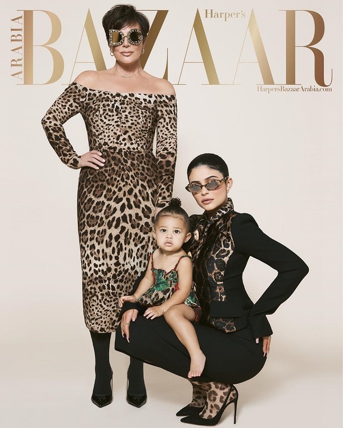 Kylie Jenner, Kris Jenner and Stormi Webster in Harper Bazaar Arabia's cover.